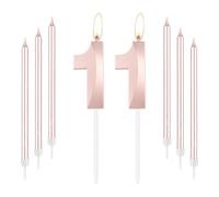 mciskin Rose Gold 11 Birthday Candles-Number 11 Candle for Cake with Long Thin Candles Set, Rose Gold Cake Topper for Girl 11th Birthday Decorations Supplies,11th Wedding Anniversary Decorations