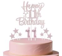 mciskin Rose Gold 11th Birthday Candles Cake Toppers Set,11th Birthday Decorations for Girl,3D Number 11 Candle for Cake,Rose Gold Candles Star Cupcake Toppers for Girls Women Birthday Party Supplies