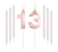 mciskin Rose Gold 13 Birthday Candles-Number 13 Candle for Cake with Long Thin Candles Set, Rose Gold Cake Topper for Girl 13th Birthday Decorations Supplies,13th Wedding Anniversary Decorations