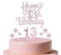 mciskin Rose Gold 13th Birthday Candles Cake Toppers Set,13th Birthday Decorations for Girl,3D Number 13 Candle for Cake,Rose Gold Candles Star Cupcake Toppers for Girls Women Birthday Party Supplies