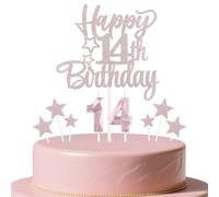 mciskin Rose Gold 14th Birthday Candles Cake Toppers Set,14th Birthday Decorations for Girl,3D Number 14 Candle for Cake,Rose Gold Candles Star Cupcake Toppers for Girls Women Birthday Party Supplies
