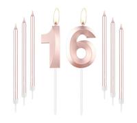 mciskin Rose Gold 16 Birthday Candles-Number 16 Candle for Cake with Long Thin Candles Set, Rose Gold Cake Topper for Girl 16th Birthday Decorations Supplies16th Wedding Anniversary Decorations