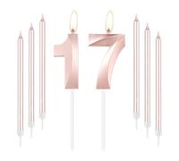 mciskin Rose Gold 17 Birthday Candles-Number 17 Candle for Cake with Long Thin Candles Set, Rose Gold Cake Topper for Girl 17th Birthday Decorations Supplies,17th Wedding Anniversary Decorations