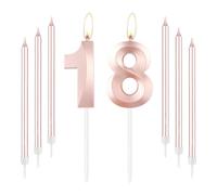 mciskin Rose Gold 18 Birthday Candles-Number 18 Candle for Cake with Long Thin Candles Set, Rose Gold Cake Topper for Girl 18th Birthday Decorations Supplies,18th Wedding Anniversary Decorations