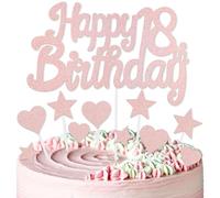 mciskin Rose Gold 18th Birthday Cake Toppers,18th Birthday Decorations for Boys Girls,Rose Gold Cake Decorations,Personalised Cupcake Toppers with Heart Star for Girl Women Birthday Party Supplies