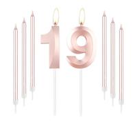 mciskin Rose Gold 19 Birthday Candles-Number 19 Candle for Cake with Long Thin Candles Set, Rose Gold Cake Topper for Girl 19th Birthday Decorations Supplies,19th Wedding Anniversary Decorations