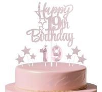 mciskin Rose Gold 19th Birthday Candles Cake Toppers Set,19th Birthday Decorations for Girl,3D Number 19 Candle for Cake,Rose Gold Candles Star Cupcake Toppers for Girls Women Birthday Party Supplies