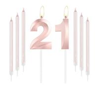 mciskin Rose Gold 21 Birthday Candles-Number 21 Candle for Cake with Long Thin Candles Set, Rose Gold Cake Topper for Girl 21st Birthday Decorations Supplies,21st Wedding Anniversary Decorations