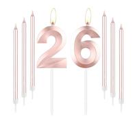 mciskin Rose Gold 26 Birthday Candles-Number 26 Candle for Cake with Long Thin Candles Set, Rose Gold Cake Topper for Girl 26th Birthday Decorations Supplies,26th Wedding Anniversary Decorations