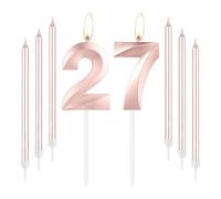mciskin Rose Gold 27 Birthday Candles-Number 27 Candle for Cake with Long Thin Candles Set, Rose Gold Cake Topper for Girl 27th Birthday Decorations Supplies,27th Wedding Anniversary Decorations