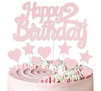 mciskin Rose Gold 2nd Birthday Cake Toppers,2nd Birthday Decorations for Girls,Rose Gold Cake Decorations,Personalised Cupcake Toppers with Heart Star for Girl Women Party Supplies