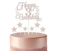 mciskin Rose Gold 3rd Birthday Decorations for Girls,Personalised Happy 3rd Birthday Cupcake Toppers for Cake,Glitter Rose Gold Cake Toppers for Girls Boys Women Men Party Favor Supplies Decorations