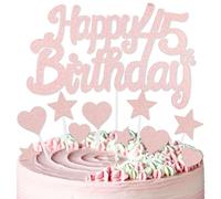 mciskin Rose Gold 45th Birthday Cake Toppers,45th Birthday Decorations for Women,Rose Gold Cake Decorations,Personalised Cupcake Toppers with Heart Star for Girl Women Birthday Party Supplies