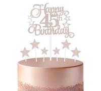 mciskin Rose Gold 45th Birthday Decorations for Women,Personalised Happy 45th Birthday Cupcake Toppers for Cake,Glitter Rose Gold Cake Toppers for Girls Boys Women Men Party Favor Supplies Decorations