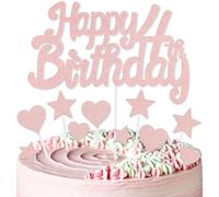 mciskin Rose Gold 4th Birthday Cake Toppers,4th Birthday Decorations for Girls,Rose Gold Cake Decorations,Personalised Cupcake Toppers with Heart Star for Girl Women Party Supplies