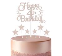 mciskin Rose Gold 4th Birthday Decorations for Girls,Personalised Happy 4th Birthday Cupcake Toppers for Cake,Glitter Rose Gold Cake Toppers for Girls Boys Women Men Party Favor Supplies Decorations