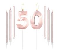 mciskin Rose Gold 50 Birthday Candles-Number 50 Candle for Cake with Long Thin Candles Set, Rose Gold Cake Topper for Women 50th Birthday Decorations Supplies,50th Wedding Anniversary Decorations