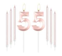 mciskin Rose Gold 55 Birthday Candles-Number 55 Candle for Cake with Long Thin Candles Set, Rose Gold Cake Topper for Women 55th Birthday Decorations Supplies,55th Wedding Anniversary Decorations