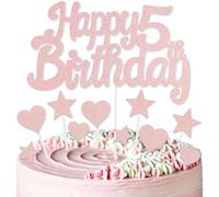 mciskin Rose Gold 5th Birthday Cake Toppers,5th Birthday Decorations for Girls,Rose Gold Cake Decorations,Personalised Cupcake Toppers with Heart Star for Girl Women Party Supplies
