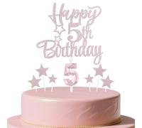 mciskin Rose Gold 5th Birthday Candles Cake Toppers Set,5th Birthday Decorations for Girl,3D Number 5 Candle for Cake,Rose Gold Candles Star Cupcake Toppers for Girls Women Birthday Party Supplies