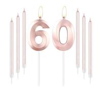 mciskin Rose Gold 60 Birthday Candles-Number 60 Candle for Cake with Long Thin Candles Set, Rose Gold Cake Topper for Women 60th Birthday Decorations Supplies,60th Wedding Anniversary Decorations