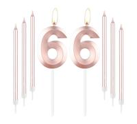 mciskin Rose Gold 66 Birthday Candles-Number 66 Candle for Cake with Long Thin Candles Set, Rose Gold Cake Topper for Women 66th Birthday Decorations Supplies,66th Wedding Anniversary Decorations