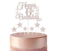 mciskin Rose Gold 6th Birthday Decorations for Girls,Personalised Happy 6th Birthday Cupcake Toppers for Cake,Glitter Rose Gold Cake Toppers for Girls Boys Women Men Party Favor Supplies Decorations