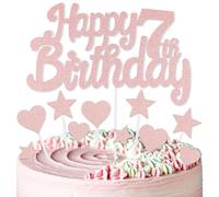 mciskin Rose Gold 7th Birthday Cake Toppers,7th Birthday Decorations for Girls,Rose Gold Cake Decorations,Personalised Cupcake Toppers with Heart Star for Girl Women Party Supplies