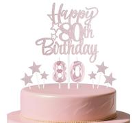 mciskin Rose Gold 80th Birthday Candles Cake Toppers Set,80th Birthday Decorations for Women,Number 80 Candle for Cake,Rose Gold Candles Star Cupcake Toppers for Women Girls Birthday Party Supplies