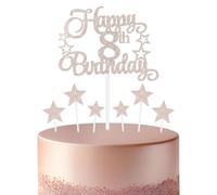 mciskin Rose Gold 8th Birthday Decorations for Girls,Personalised Happy 8th Birthday Cupcake Toppers for Cake,Glitter Rose Gold Cake Toppers for Girls Boys Women Men Party Favor Supplies Decorations