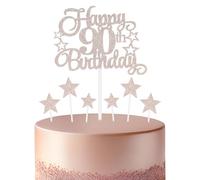 mciskin Rose Gold 90th Birthday Decorations for Women,Personalised Happy 90th Birthday Cupcake Toppers for Cake,Glitter Rose Gold Cake Toppers for Girls Boys Women Men Party Favor Supplies Decorations