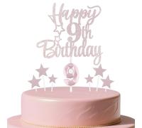 mciskin Rose Gold 9th Birthday Candles Cake Toppers Set,9th Birthday Decorations for Girl,3D Number 9 Candle for Cake,Rose Gold Candles Star Cupcake Toppers for Girls Women Birthday Party Supplies