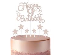 mciskin Rose Gold 9th Birthday Decorations for Girls,Personalised Happy 9th Birthday Cupcake Toppers for Cake,Glitter Rose Gold Cake Toppers for Girls Boys Women Men Party Favor Supplies Decorations