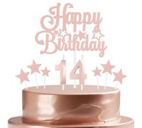 mciskin Rose Gold Birthday Candles Set,Girl 14th Birthday Decorations,Number 14 Candle for Cake,Rose Gold Candles Cake Toppers with Star for Girls Women Birthday Party Anniversary Decorations