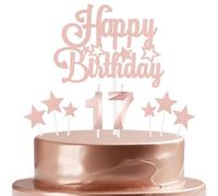 mciskin Rose Gold Birthday Candles Set,Girl 17th Birthday Decorations,Number 17 Candle for Cake,Rose Gold Candles Cake Toppers with Star for Girls Women Birthday Party Anniversary Decorations