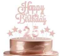 mciskin Rose Gold Birthday Candles Set,Girl 25th Birthday Decorations,Number 25 Candle for Cake,Rose Gold Candles Cake Toppers with Star for Girls Women Birthday Party Anniversary Decorations