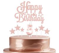 mciskin Rose Gold Birthday Candles Set,Girl 5th Birthday Decorations,Number 5 Candle for Cake,Rose Gold Candles Cake Toppers with Star for Girls Women Birthday Party Anniversary Decorations