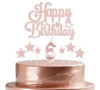 mciskin Rose Gold Birthday Candles Set,Girl 6th Birthday Decorations,Number 6 Candle for Cake,Rose Gold Candles Cake Toppers with Star for Girls Women Birthday Party Anniversary Decorations