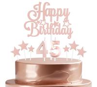 mciskin Rose Gold Birthday Candles Set,Women 45th Birthday Decorations,Number 45 Candle for Cake,Rose Gold Candles Cake Toppers with Star for Women Girl Birthday Party Anniversary Decorations
