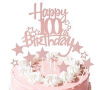 mciskin Rose Gold Happy 100th Birthday Cake Toppers,100th Birthday Decorations for Women,Personalised Cake Topper Rose Gold Glitter Star Cupcake Toppers for Girls Women Party Decorations Supplies