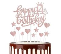 mciskin Rose Gold Happy 14th Birthday Cake Toppers for Cake,Girl 14th Birthday Decorations,Personalised Cake Toppers for Girl Women,Rose Gold 14 Cake Topper Cupcake Topper for Party Cake Decoration