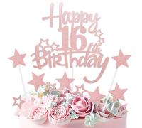 mciskin Rose Gold Happy 16th Birthday Cake Toppers,16th Birthday Decorations for Girls,Personalised Cake Topper Rose Gold Glitter Star Cupcake Toppers for Girls Women Party Decorations Supplies
