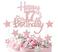 mciskin Rose Gold Happy 17th Birthday Cake Toppers,17th Birthday Decorations for Girls,Personalised Cake Topper Rose Gold Glitter Star Cupcake Toppers for Girls Women Party Decorations Supplies