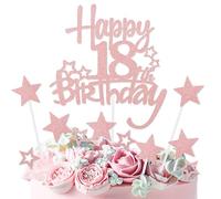 mciskin Rose Gold Happy 18th Birthday Cake Toppers,18th Birthday Decorations for Girls,Personalised Cake Topper Rose Gold Glitter Star Cupcake Toppers for Girls Women Party Decorations Supplies