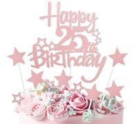 mciskin Rose Gold Happy 25th Birthday Cake Toppers,25th Birthday Decorations for Girls,Personalised Cake Topper Rose Gold Glitter Star Cupcake Toppers for Girls Women Party Decorations Supplies