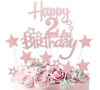 mciskin Rose Gold Happy 2nd Birthday Cake Toppers,2nd Birthday Decorations for Girls,Personalised Cake Topper Rose Gold Glitter Star Cupcake Toppers for Girls Women Party Decorations Supplies