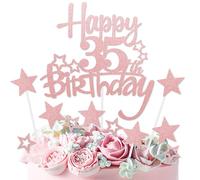 mciskin Rose Gold Happy 35th Birthday Cake Toppers,35th Birthday Decorations for Women,Personalised Cake Topper Rose Gold Glitter Star Cupcake Toppers for Girls Women Party Decorations Supplies