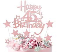 mciskin Rose Gold Happy 45th Birthday Cake Toppers,45th Birthday Decorations for Women,Personalised Cake Topper Rose Gold Glitter Star Cupcake Toppers for Girls Women Party Decorations Supplies