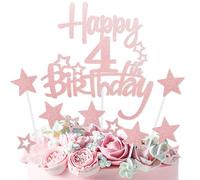mciskin Rose Gold Happy 4th Birthday Cake Toppers,4th Birthday Decorations for Girls,Personalised Cake Topper Rose Gold Glitter Star Cupcake Toppers for Girls Women Party Decorations Supplies