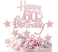 mciskin Rose Gold Happy 60th Birthday Cake Toppers,60th Birthday Decorations for Women,Personalised Cake Topper Rose Gold Glitter Star Cupcake Toppers for Girls Women Party Decorations Supplies